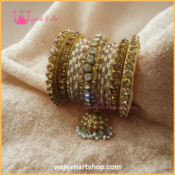 Kbangle465 Golden Zircon Bangle Set with Jhumki