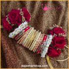Kbangle466 Red Pearl Bridal Kundan Bangle Set with Gajray