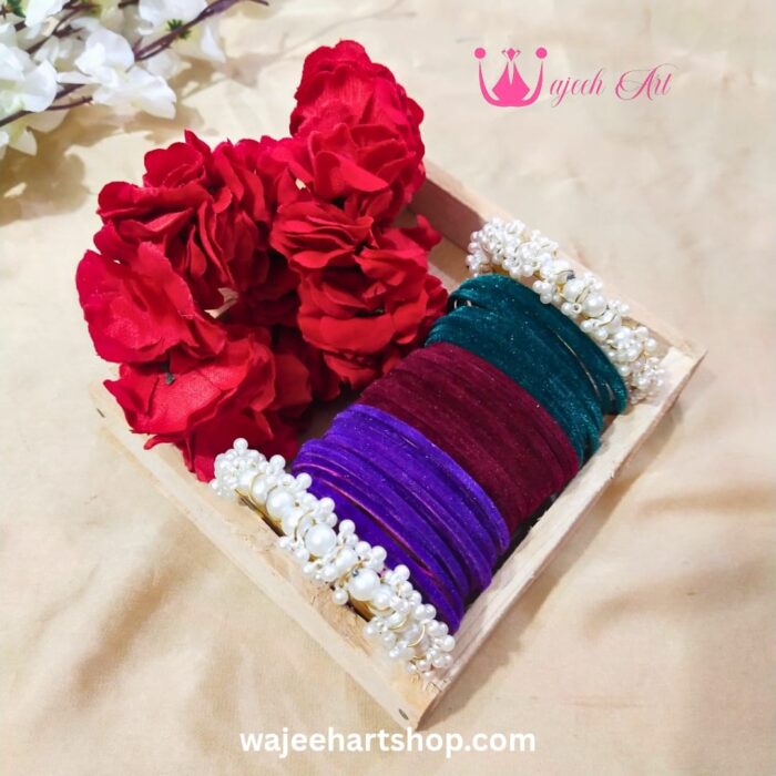 BangleDeal03 3 Dozen Multi-Color Velvet Bangle with Gajras