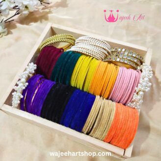 BangleDeal04 10 Dozen Velvet Banngles with Kundan & Pearl Bangles