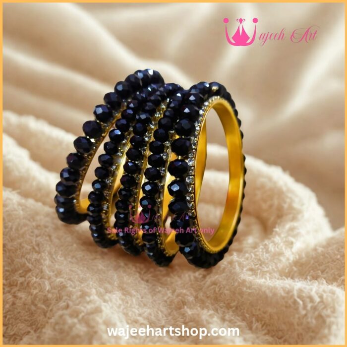 blackpearls Kbangle468 Black Pearl Bangle Set