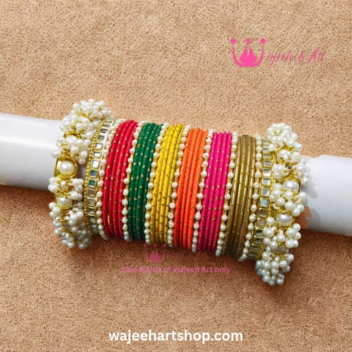 multicolorkundanbangle KBangle471 Multi Color Kundan Gajra Bangle Set