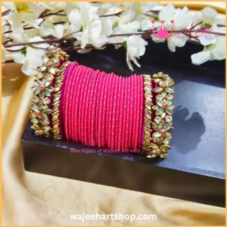 KBangle470 Shocking Pink Kundan Bangles For Wedding & Eid