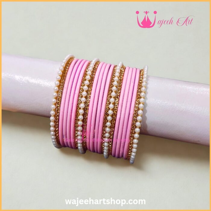 pinkpearlbangle KBangle474 Baby Pink Pearl Bangle Set For Eid Outfit