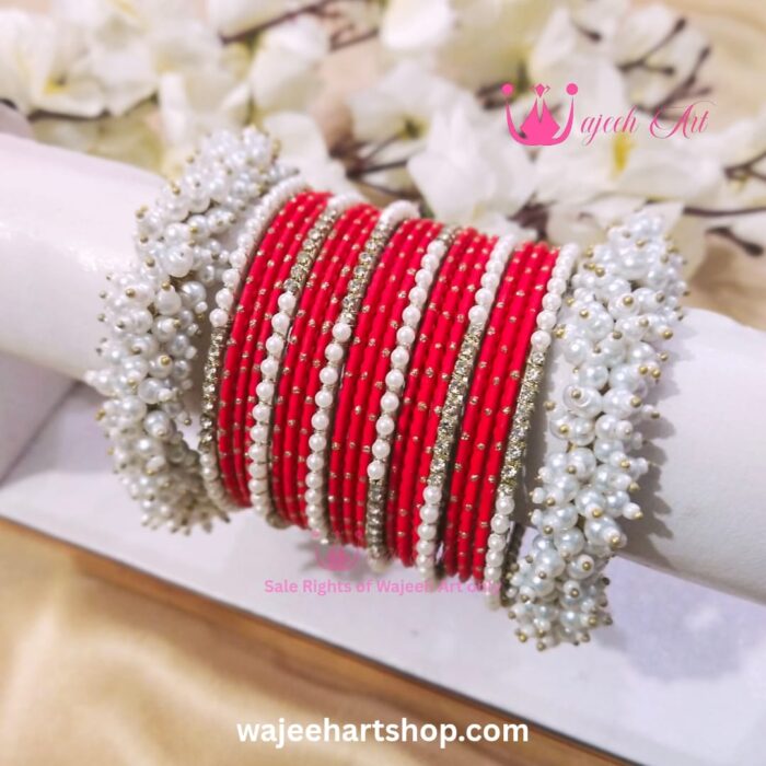 KBangle472 Red Zircon Gajra Bangle Set