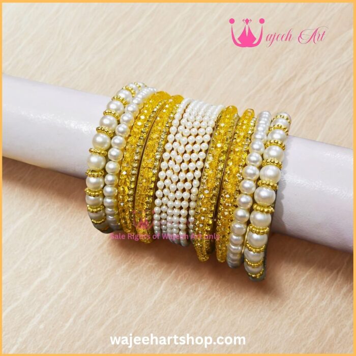 KBangle473 Yellow All Pearl Bangle Set For Eid
