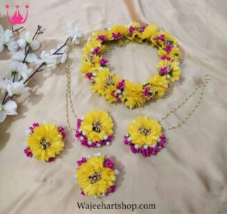 FJewel76 Yellow Artificial Flower Jewellery Set With Crown