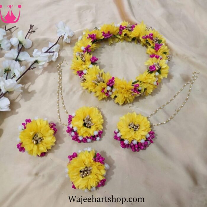WhatsApp Image 2026-02-26 at 10.54.53 FJewel76 Yellow Artificial Flower Jewellery Set With Crown