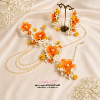 Handcrafted Elegant Floral Jewllery Set With Pearls