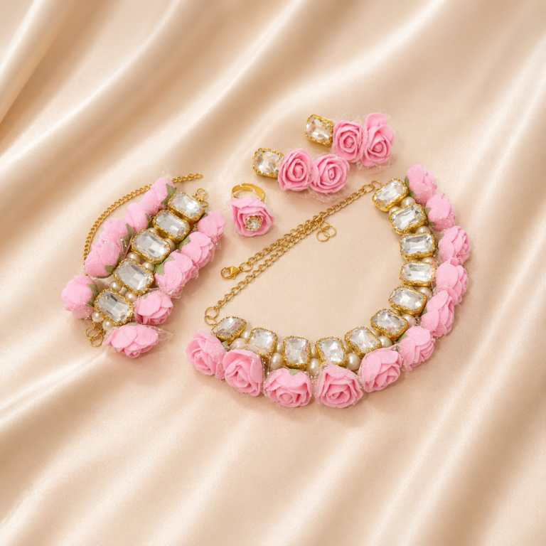 FJewel83 Pink Rose Artificial Flower Jewellery Set