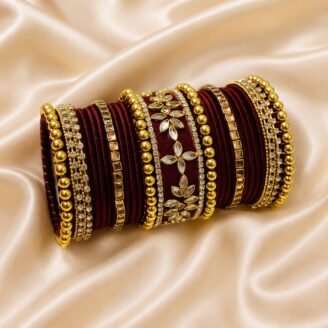 KBangle8 Maroon and Golden Kundan Bangle Set