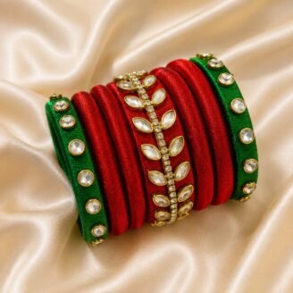 KBangle07 Red & Green Kundan Bangle Set
