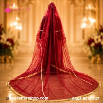 NV02 Customized Red Nikkah Veil For Brides