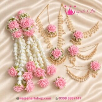 FJewel93 Pink Artificial Flower Jewellery Set with Gajray
